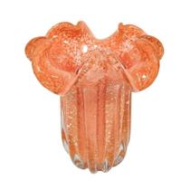 Vaso Murano Italiano Cor Coral Pigmentos Dourado Curvada Vaso Murano Italiano Cor Coral Pigmentos Dourado Curvada