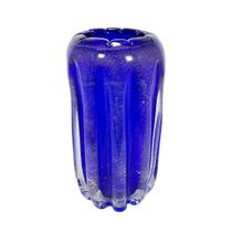 Vaso Murano Italiano Redondo Azul Cobalto Graciosos Lapidado