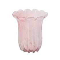 Vaso Murano Italiano Rosa Maior Ondulados Graciosos Luxo