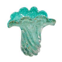 Vaso Murano Italiano Verde Claro Lapidados Transversal Ouro Vaso Murano Italiano Verde Claro Lapidados Transversal Ouro