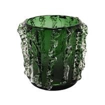 Vaso Murano Italiano Verde Menor Relevos Lapidados Moderno