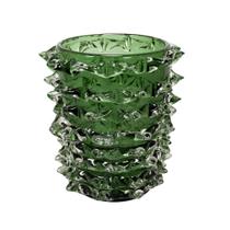 Vaso Murano Verde Italiano Medio Relevos Lapidados