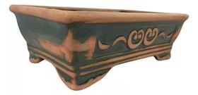 Vaso Oriental Equebama Retangular De Cerâmica Bonsai Verde 7x15x21 Médio
