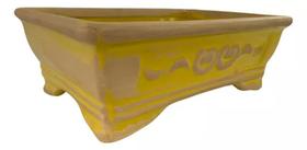 Vaso Oriental Retangular De Cerâmica Bonsai Vintage Amarelo