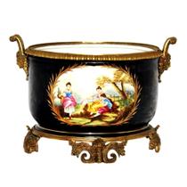 Vaso Oval Porcelana Bronze Pintado A Mão Alto Padrão Luxuoso