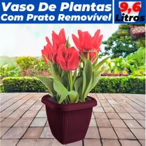 Vaso Para Plantas Quadrado C/ Prato Decoração Casa Jardim 9,6L - Usual Utilidades