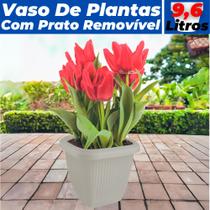 Vaso Para Plantas Quadrado C/ Prato Decoração Casa Jardim 9,6L - Usual Utilidades