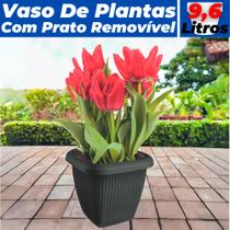 Vaso Para Plantas Quadrado C/ Prato Decoração Casa Jardim 9,6L
