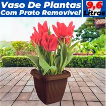 Vaso Para Plantas Quadrado C/ Prato Decoração Casa Jardim 9,6L - Usual Utilidades