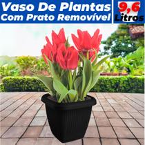 Vaso Para Plantas Quadrado C/ Prato Decoração Casa Jardim 9,6L - Usual Utilidades