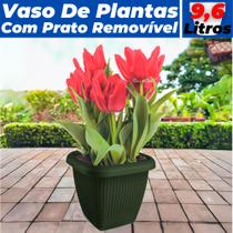 Vaso Para Plantas Quadrado C/ Prato Decoração Casa Jardim 9,6L - Usual Utilidades