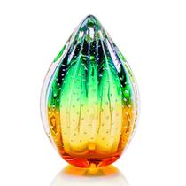 Vaso Pinha Em Cristal Murano Verde E Âmbar - São Marcos 16Cm
