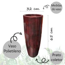 Vaso Planta Com Prato Redondo Alto Liso Brilhoso Alt 65cm - Flores Imp