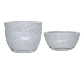 Vaso Planta Flor P+bacia P Decorativo Polietileno-Cinza Vaso Planta Flor P+bacia P Decorativo Polietileno-Cinza