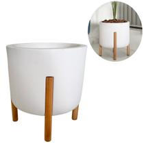 Vaso Plantas Flores Com Suporte Pé Madeira Luxo Decoração -