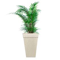 Vaso Polietileno Cachepot Rattan Quadrado Grande Branco 28L Decoração