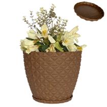 Vaso Polietileno Cone Diamante Luxo Para Planta Decoração Casa sala Varanda Jardim C/prato - DecorSanc