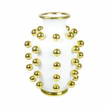 Vaso Porcelana Branco Esferas Realce Dourado Design Bojudo