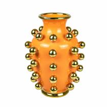 Vaso Porcelana Laranja Esferas Dourado Abstrato