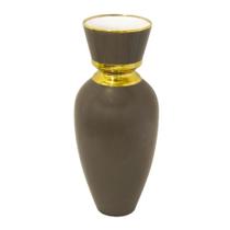 Vaso Porcelana Maior Marrom Tradicional Detalhe Dourado Luxo