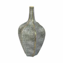 Vaso Porcelana Menor Cinza Sextavado Fios de Ouro Luxo