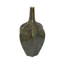 Vaso Porcelana Menor Marrom Sextavado Fios de Ouro Luxo