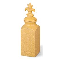 Vaso Pote Decorativo Cerâmica Amarelo Flor de Liz