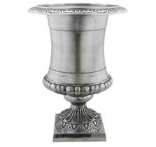 Vaso Prateado 77x58cm Classico Relevos Alta Decoração Luxo