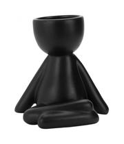 Vaso Preto Cerâmica Boneco Sentado 12x9x12cm