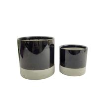 Vaso Preto E Cinza 10/13Cm Cachepot Decorativo Kit 2Pc