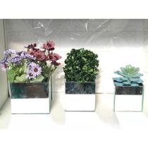 Vaso Quadrado de Vidro Espelhado Para Montagem de Arranjos, Orquideas, Plantas Artificiais