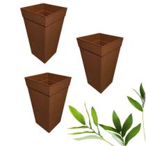 Vaso Quadrado Rattan Para Flores e Plantas 10 Litros Marron - 3 pçs Vaso Quadrado Rattan Para Flores e Plantas 10 Litros Marron - 3 pçs