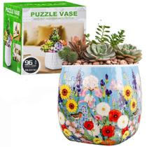 Vaso Quebra-Cabeça 3D WiweTote 96 peças Floral de Plástico 11 x 11 cm