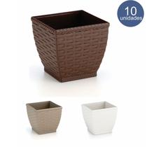 Vaso Rattan Quadrado M2 kit Com 10 Unidades Cachepos Violeta Suculenta