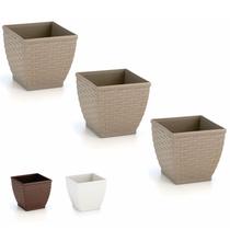 Vaso Rattan Quadrado M3 Kit Com 3 Cachepos Mini Suculenta Violeta Vaso Rattan Quadrado M3 Kit Com 3 Cachepos Mini Suculenta Violeta