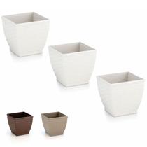 Vaso Rattan Quadrado M3 Kit Com 3 Cachepos Mini Suculenta Violeta