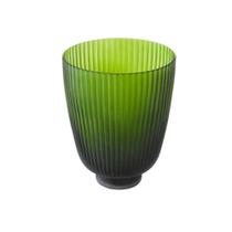 Vaso Redondo c Base Verde Cristal Lapidado Maior Ondulado