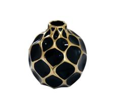 Vaso Redondo Ceramica Preto e Dourado Contemporaneo Luxo