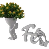 Vaso Robert Orando + Palavra Fé - Decoração Religiosa Sala