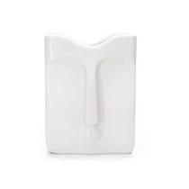 Vaso Rosto Em Cerâmica Retangular Branco 17x10cm