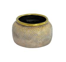 Vaso Rústico 11x15cm Ceâmica Cinza Acabamento Dourado Luxo Vaso Rústico 11x15cm Ceâmica Cinza Acabamento Dourado Luxo