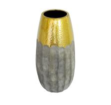 Vaso Rústico Maior Ceramica Cinza e Dourada Contemp. Luxo Vaso Rústico Maior Ceramica Cinza e Dourada Contemp. Luxo