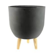 VASO RUTH PRETO COM PES DE MADEIRA 36cm VASO RUTH PRETO COM PES DE MADEIRA 36cm