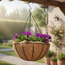 Vaso Suspenso Grande 30cm Diâmetro de Fibra de Coco Natural Corrente Gancho Suporte Metálico Plantas Pendentes Decoração Rústica Jardim Varanda Vaso Suspenso Grande 30cm Diâmetro de Fibra de Coco Natural Corrente Gancho Suporte Metálico Plantas Pendentes Decoração Rústica Jardim Varanda