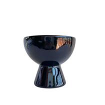 Vaso taça de cerâmica preto brilho com pé pedestal moderno
