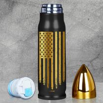 Vaso Térmico Limima Negro y Dorado con Bandera Americana de Acero Inoxidable 500 mL