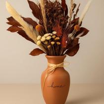 Vaso Terracota + Arranjo Buquê Flores Secas com Capim Dos Pampas - CHARMHOUSE