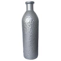 Vaso Tipo Garrafa Cerâmica Prata Brilhante 30x9cm - Saldão