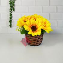 Vaso Trançado Com Flor de Girassol Amarelo Artificial - Melhores Ofertas