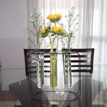 Vaso três tubos vidro suporte metal preto 32x12,5x29,5cm BTC